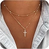 Easter Basket Stuffer Cross Necklace for Women Girls, Dainty 14K Gold Silver Plated Cross Choker Jewelry Non Tarnish Waterproof Cute Simple Small Necklace Christian Baptism Religious Faith Jewelry Gifts