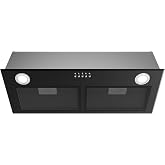 FIREGAS 28-Inch Black Built-in Range Hood, 450 CFM | 3-Speed Fan, 2 LED Lights, Push Button Control, Ducted/Ductless Convertible, Easy Install, with Charcoal Filters
