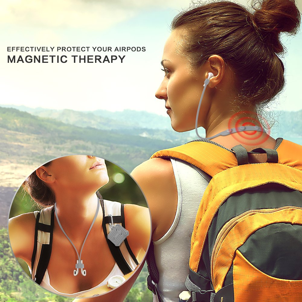 Silicone Apple AirPods Case Strap Accessories, Magnetic Straps Protective Skin Cover Set for Apple Wireless Earphone(Grey)