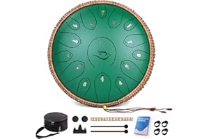 NATRALDRUM Steel Tongue Drum, 12 Inch 15 Note Tongue Drums, Handpan Drums Percussion Instrument for Kids & Adults, Hand Pan Drum with Music Book, Drum Mallets and Carry Bag, Major C (Green)