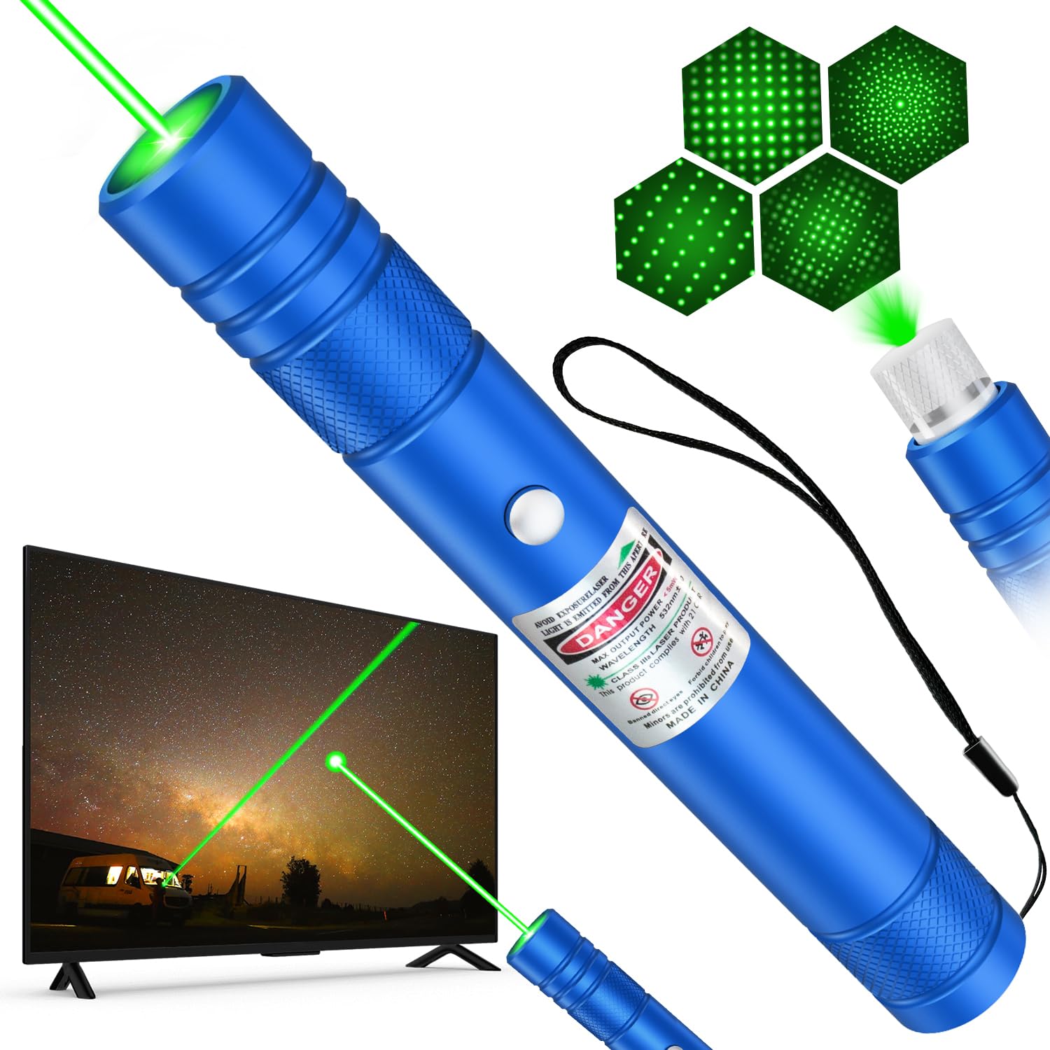 Photo 1 of MIPREZT [Professional] Rechargeable Green Line Light Flashlight Long Distance Range for TV/LED/LCD Screens Tactical Flashlights Presentation Office/Outdoors/Astronomic/Construction-Blue Shell [001]