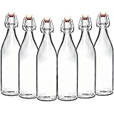 Set of 6 - 33.75 Oz Giara Glass Bottle with Stopper, Swing Top Bottles for Oil, Vinegar, Beverages, Beer, Water, Kombucha, Kefir, Soda, By California Home Goods