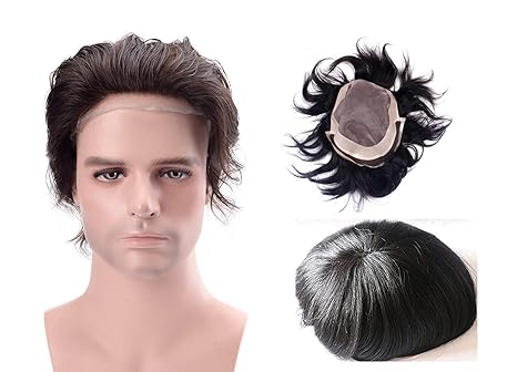 Morges Human Hair Toupee Front Lace Wig Natural Black For Men And