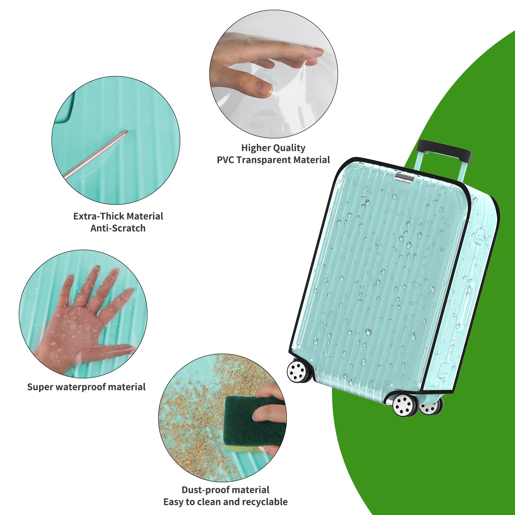 Suitcase Covers For Luggage, 28 Inch Clear PVC Luggage Covers Protector Full Thicken Transparent Waterproof Suitcase Sleeve With Large Velcro for 28