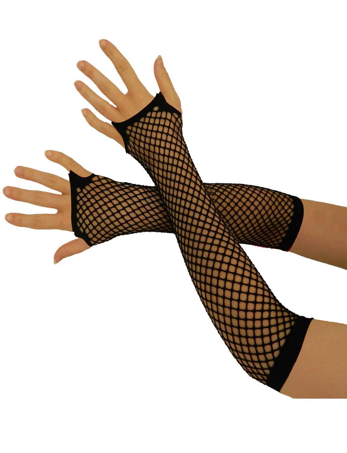 Yummy Bee - Fingerless Gloves Women - Fishnet Gloves - Black Red Rainbow - Long Gloves - Short Gloves (Black, Long) — image 1