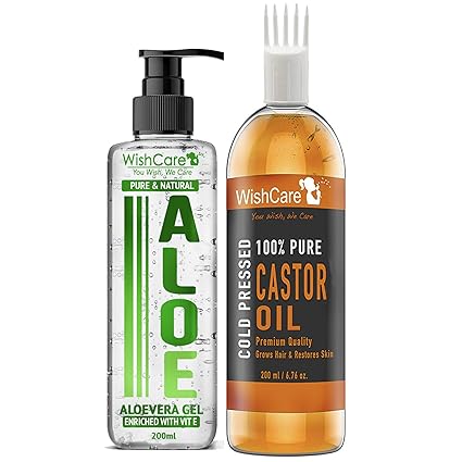 WishCare Pure And Natural Aloe Vera Gel & Premium Cold Pressed Castor Oil For Hair And Skin (200 Ml each)