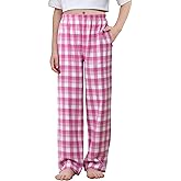 IHU Cotton Girls Pajama Pants Soft Flannel Woven Kids Pj Bottoms Plaid Lounge Pants Sleepwear with Pockets