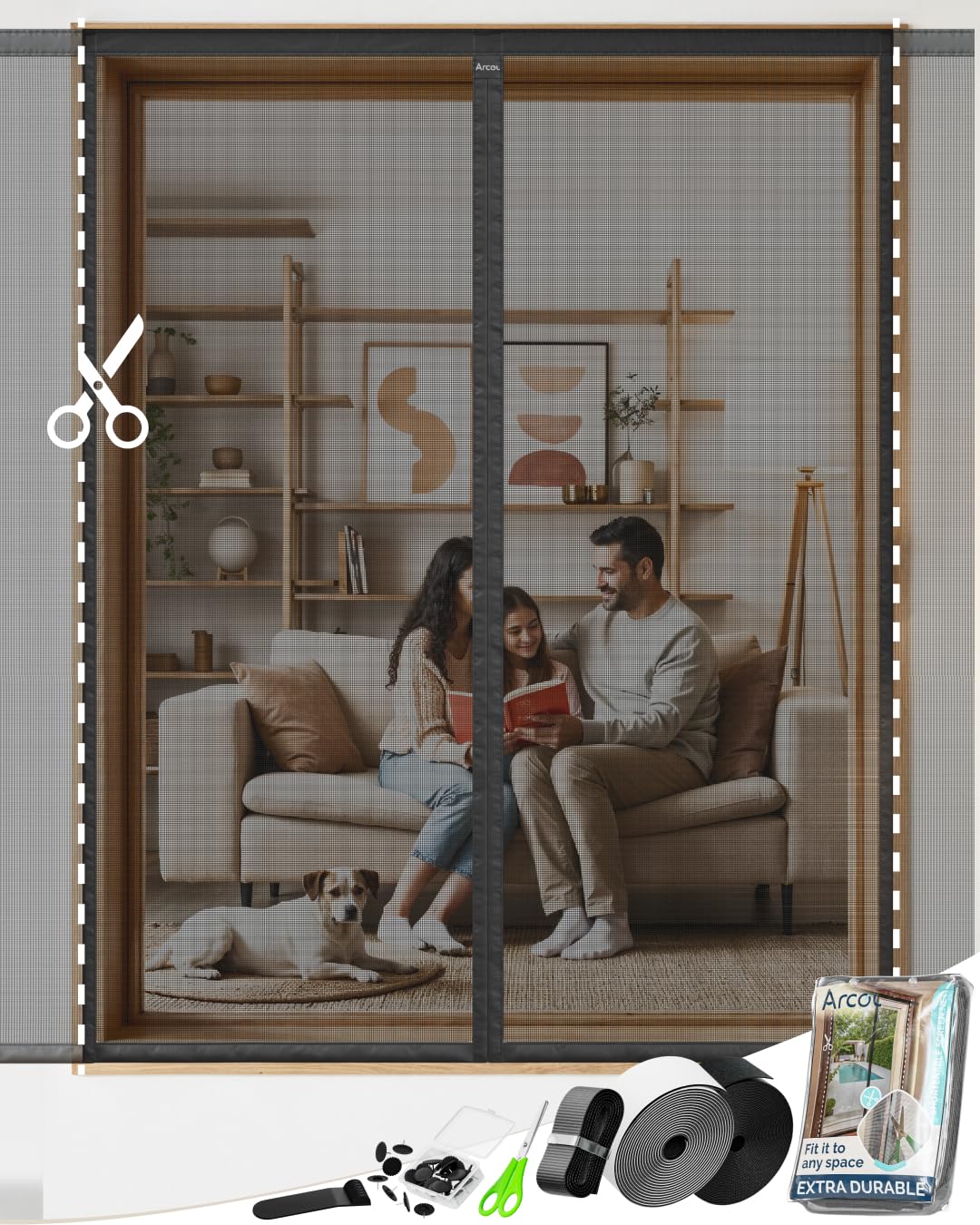 ARCOL Magnetic Mosquito Net Window Adjustable Width – Magnetic Mosquito Net for Windows with Tear-Off Straps, Adjustable Mosquito Net Window (155x185 cm, Black) — image 1