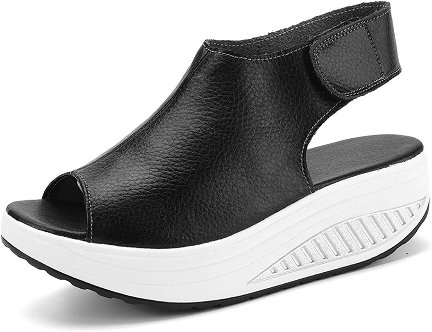 Greaten Women's Genuine Leather Peep Toe Walking Platform Wedges Sandals Shape Ups Heeled Shoes Sneakers