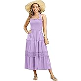 Women's Summer Boho Dress Halter Neck Smocked Lace Ruffle A-line Dress Beach Maxi Dress