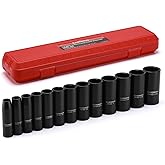 CASOMAN 1/2-Inch Drive Deep Impact Socket Set, 13 Pieces Set, 7/16"-1-1/4", CR-MO, SAE, Heavy Duty Storage Case