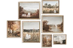TWNSLLA Ghost Decor-Halloween Wall Art,Vintage Halloween Decor Posters Prints,Cute Ghost Decor Adorable Halloween Wall Decor,Farmhouse Aesthetic Halloween Pictures Wall Decor for Bedroom Home,Unframed