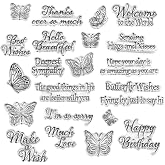 Words Clear Stamp Silicone Stamp Cards with Sentiments,Flowers,Butterfly,Greeting Words Pattern for Holiday Card Making Decoration and DIY Scrapbooking Album DIY Crafts