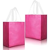 Eccliy 80 Pieces Gift Bags Set Glossy Reusable Tote with Handle Grocery Bags for Wedding, Easter, Valentines, Spring Events(10 x 8 x 4.7 Inch,Hot Pink)