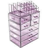 Sorbus Acrylic Makeup Organizer Set, 7-Drawer Vanity & Countertop Cosmetic Storage with Small & Wide Compartments, Purple Makeup Storage for Brushes, Jewelry – Holiday Gift for Women & Teens