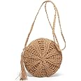 Beisaqi Straw Beach Bag For Women | Hand-Woven Round Shoulder Bag, Light Brown, Approx. 11" Diameter - View #2