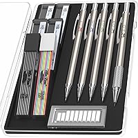 Mr. Pen- Metal Mechanical Pencil Set with Lead and Eraser Refills, 5 Sizes, 0.3, 0.5, 0.7, 0.9, 2mm, Drafting, Sketching, Arc