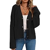 GREAIDEA Women's Fall Chunky Knit Open Front Sweaters Long Sleeve Button Cardigan 2025 Loose Short Outerwear Coats