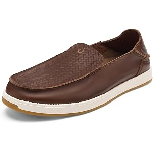OluKai Kakaha Nia Men's Leather Sneakers, Supple Full-Grain Leather Shoes | Drop-in Heel & All Weather Rubber Soles