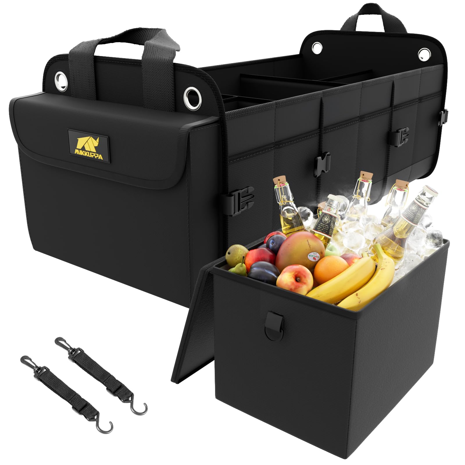 Photo 1 of MIKKUPPA Car Trunk Organizer with Cooler - 100L Large Car Organizer, 1680D Oxford Collapsible Suv Trunk Storage with 2 Adjustable Straps for Auto, Truck, Suv (Black)