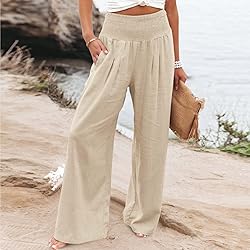 Linen Pants Women Summer Leg Palazzo Pants for