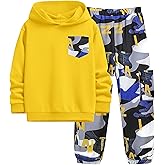 KANGKANG Boys Clothes Two Piece Long Sleeve Hooded Sweatshirt Top Camouflage Sweatpants Fall Outfits Winter Clothes Set 6-16Y