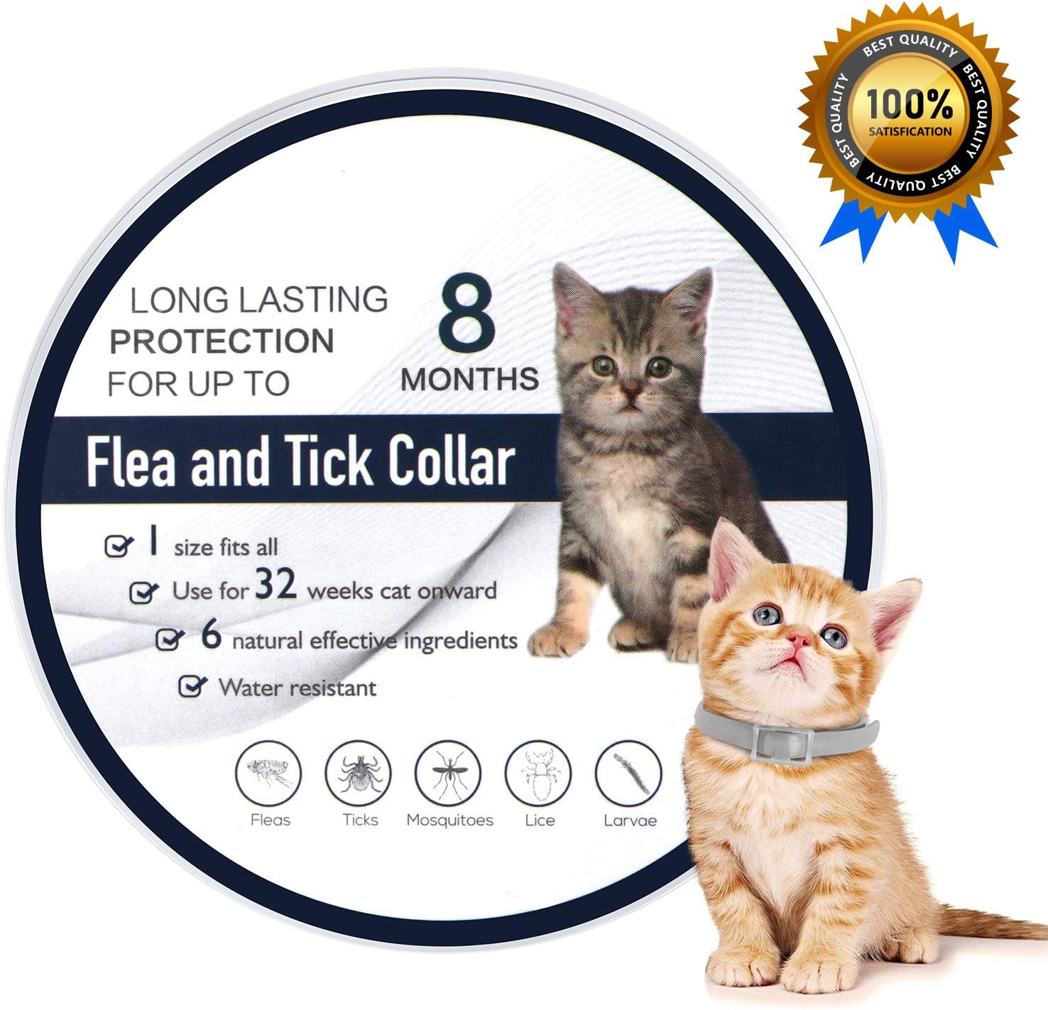 X99 Flea and Tick Collar - 8 Month Protection Adjustable Waterproof Collar for Kitten Cats, Natural & Safe Efficiently Repell Locust Lice of Pets (Cat)
