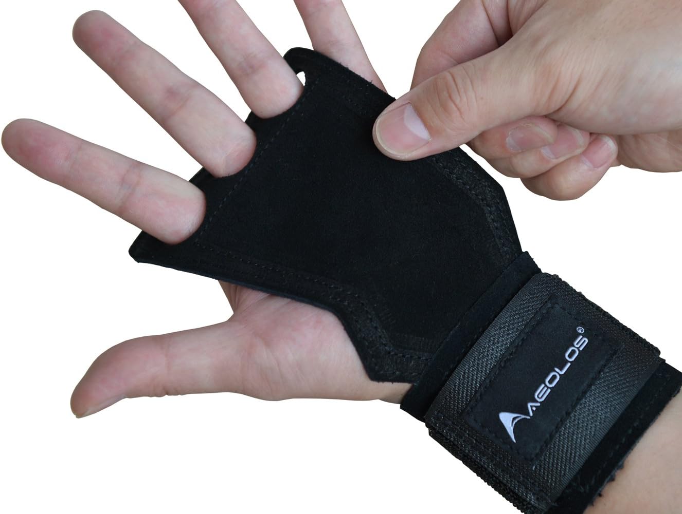 AEOLOS Leather Gymnastics Hand Grips-Great for Gymnastics,Pull up,Weight Lifting,Kettlebells and Crossfit Training (Brown, Small) (Small, Black)