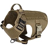 ICEFANG Tactical Dog Harness for Large Dogs,Reflective No Pull Dog Vest | with Control Handle,Adjustable,Front Hook,2 Leash Clips,Soft Padded,MOLLE Panel,Brown,Large