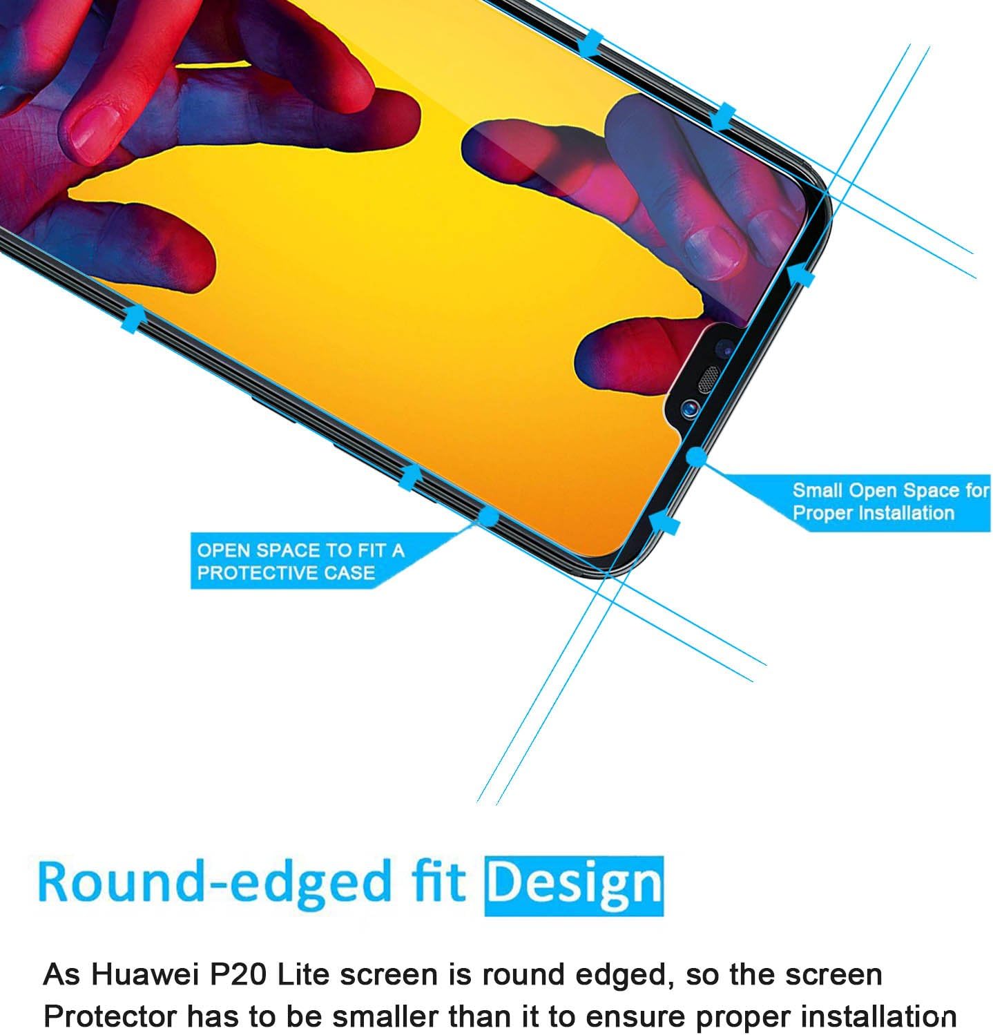 NEW'C 2 Pack Designed for Huawei P20 Lite, Nova 3e, Screen Protector Tempered Glass - Image 4
