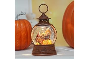 PESTILITE Thanksgiving Decorations Snow Globe with Turkey Pumpkins Lighted Lantern with 6h Timer Autumn Thanksgiving Fall Tabletop Decor for Home