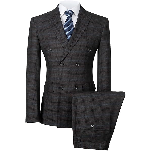 Mens Plaid Suit Tailored Fit Vintage Black Wedding Suit Men
