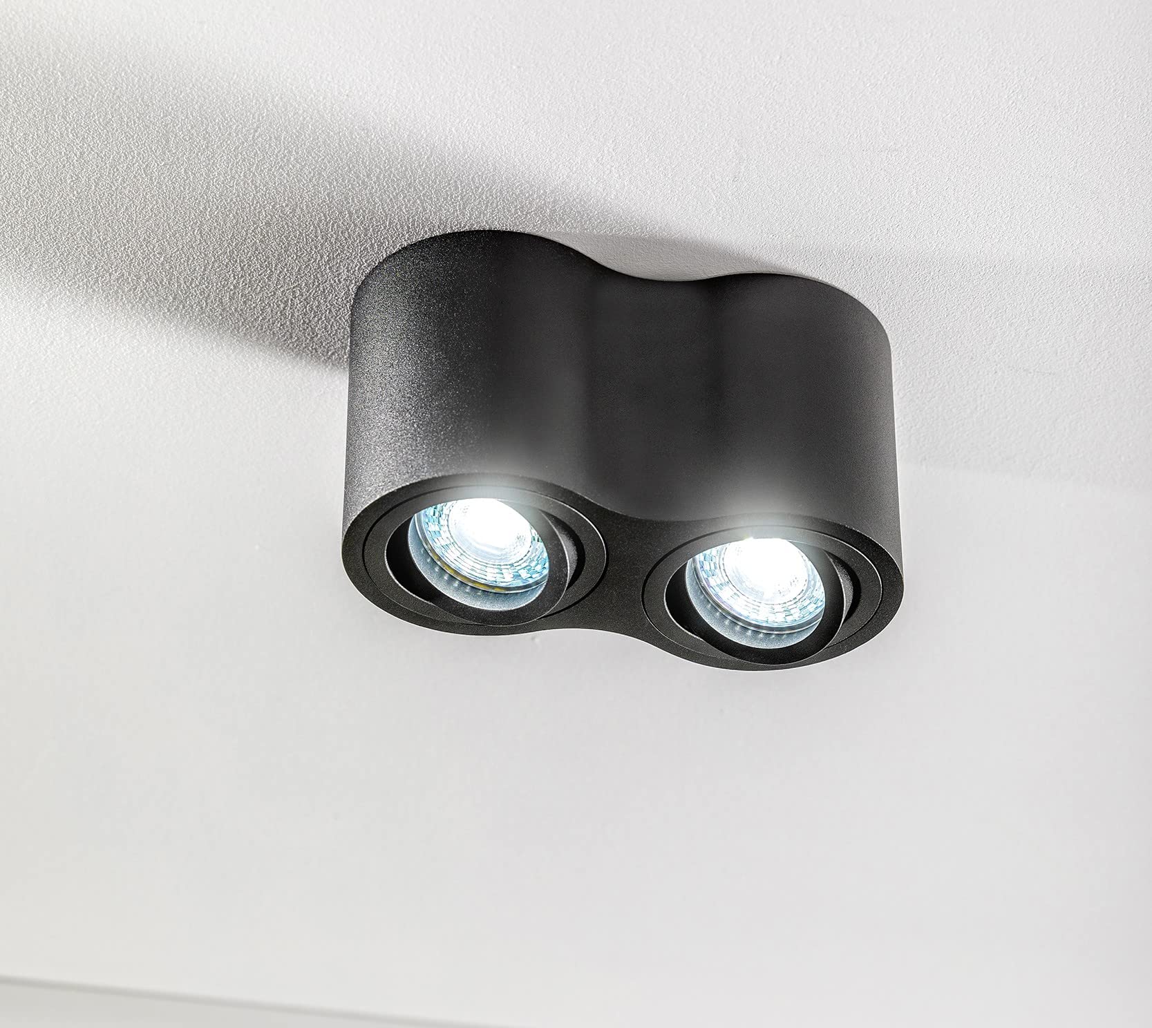 CGC Lighting Modern Ceiling Spotlight Cylinder Surface Mount Adjustable Tilt Downlight GU10 (Black, Round Double)