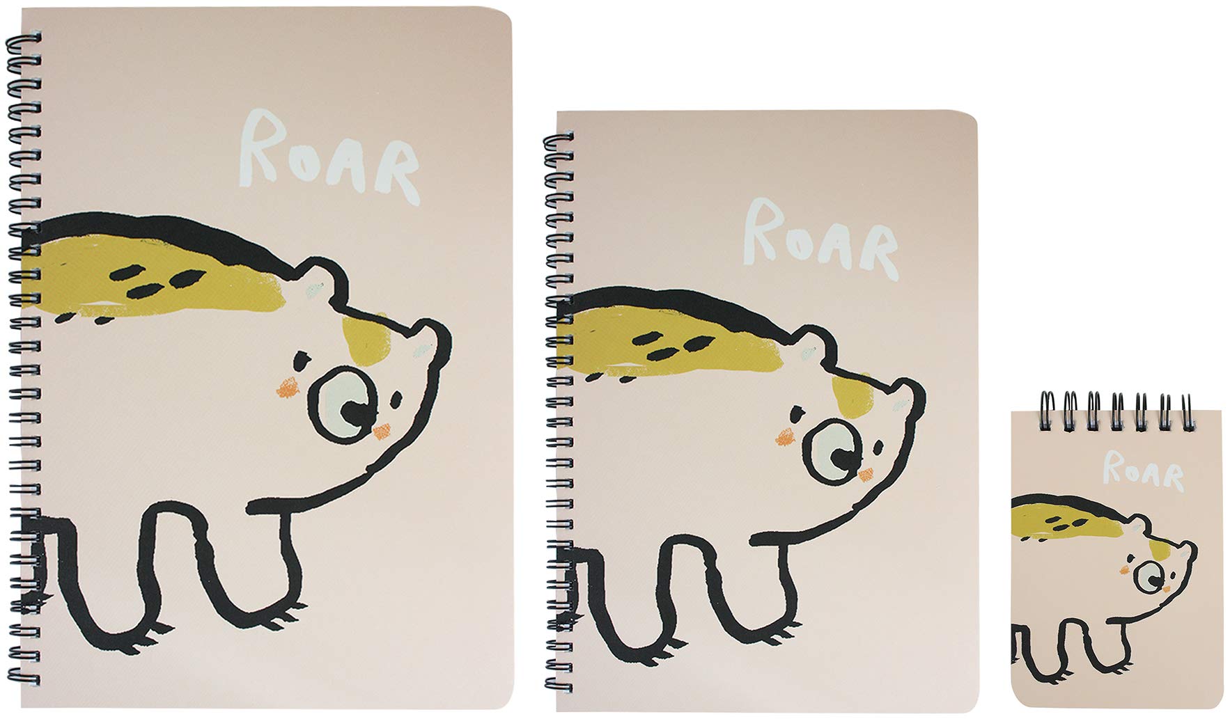 Emartbuy Cartoon Animal Hard Cover Spiral Exercise Book Diary Notebook Notepad Writing Journal Ruled B5, A5, A7 Size 80 Sheets (160 Pages) - Bear Peach, Set of 3