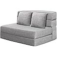 ANONER 60" Folding Sleeper Chair Sofa Bed Lazy Couch with 2 Pillows, Queen Size Memory Foam Washable Cover, Light Gray