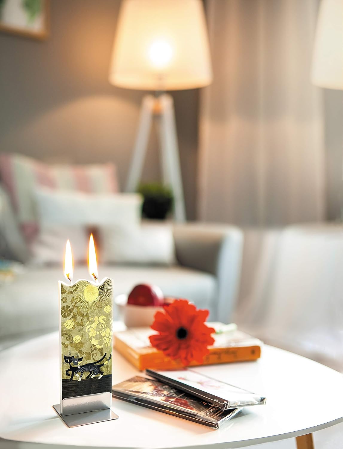 Flatyz Hand Painted Flat Candle| Unscented, Dripless, Smokeless, Decorative | Van Gogh – Cafe Terrace | Double Wick with Metal Base | Unique Gift Idea and Home Décor Accent: Home & Kitchen