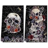 Yarcooly Halloween Gothic Skull Dish Towels - Day of The Dead Pumpkin Skull Decor for Home Party
