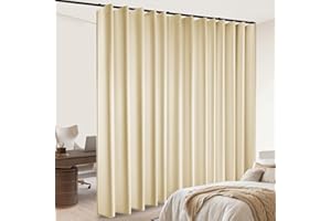 DOEIEZ Room Divider Blackout Curtains Flexible Sliding Tracks Sets Ceiling Mounted Rod Window Curtain Privacy Separation for Bedroom Living Rooms,1 Panel Beige Drape and Black Track Set-W108xH84in
