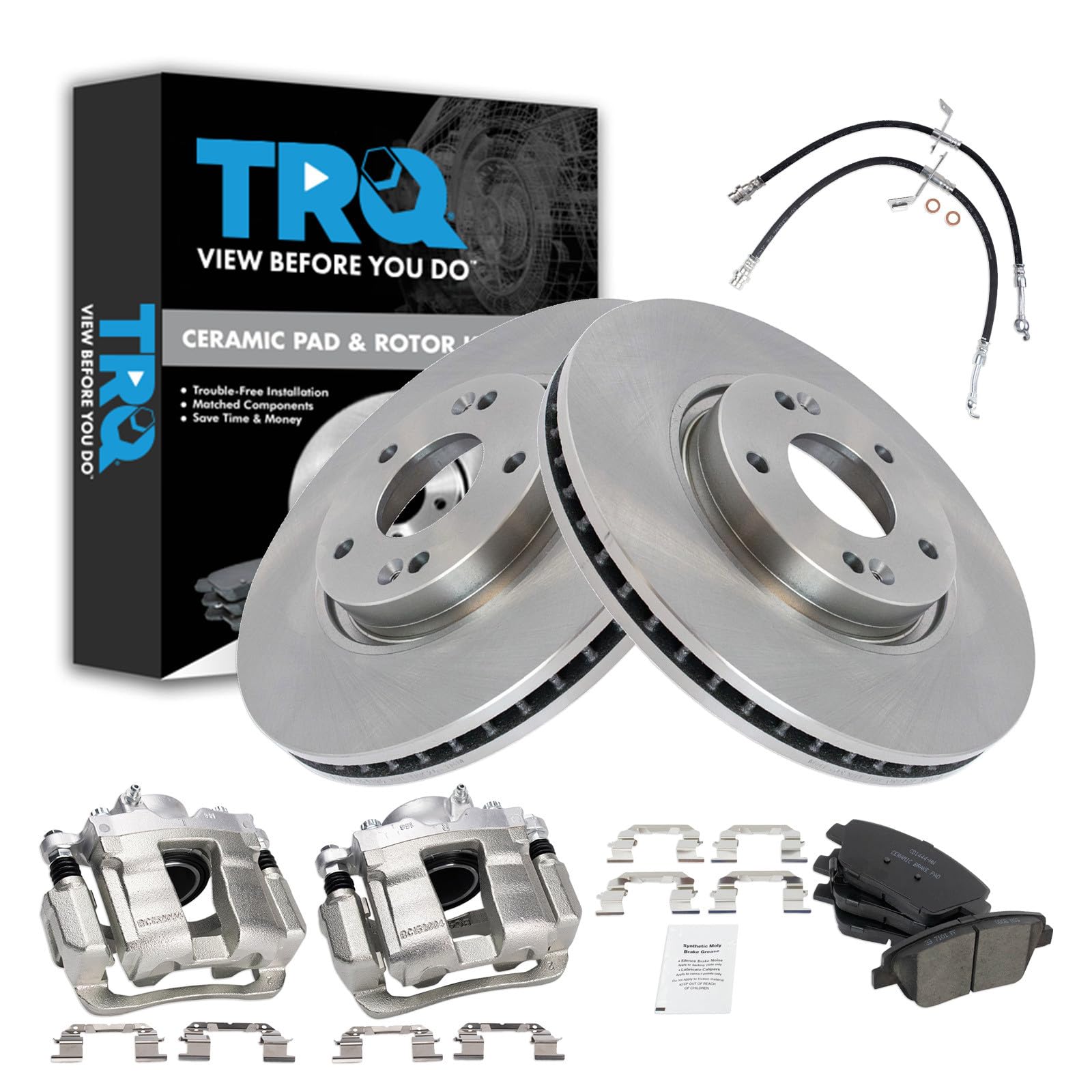 TRQ Front Brake Pad and Rotor Set Ceramic Calipers Compatible with 2011-2013 Hyundai Sonata Image