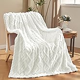 KMUSET White Fleece Blanket for Couch - Super Soft Cozy Throw Blankets for Women, Beautiful 3D Jacquard Gift Blanket for Girls, 60 x 80 Inches