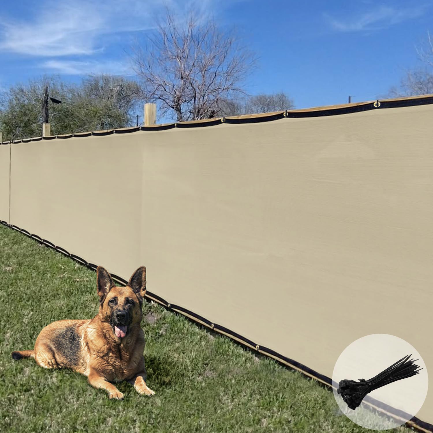 E&K Sunrise 5' x 30' Privacy Fence Screen with Grommets, Outdoor Windscreen Fence Covering Privacy Screen UV Blockage for Backyard Garden Patio, Zip Ties Included (Beige) Image