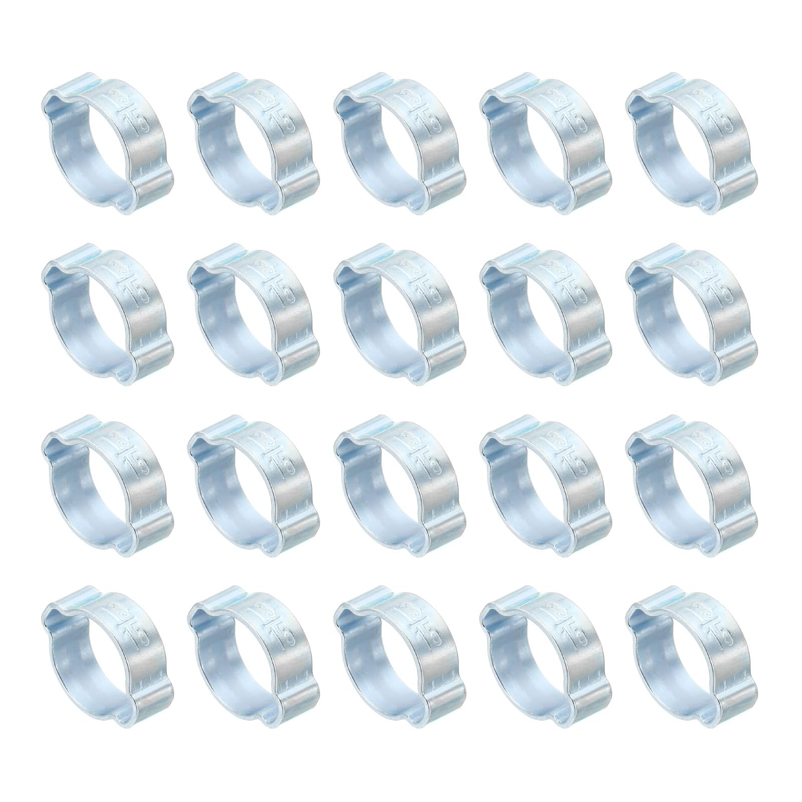 PATIKIL 20 Pack 13-15mm Double Ear Hose Clamp, Galvanized Steel O Clip Crimp Rings for Fuel Petrol Pipe Tube Fitting Connections, Silver Tone