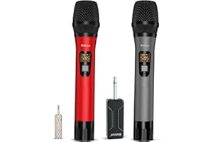 Bietrun Wireless Microphone, Professional UHF Metal Dual Handheld Cordless Dynamic Mic System Set with Rechargeable Receiver, 1/4‘’Output, Plug and Play, Instrument-Wireless-Mics for Karaoke, Wedding