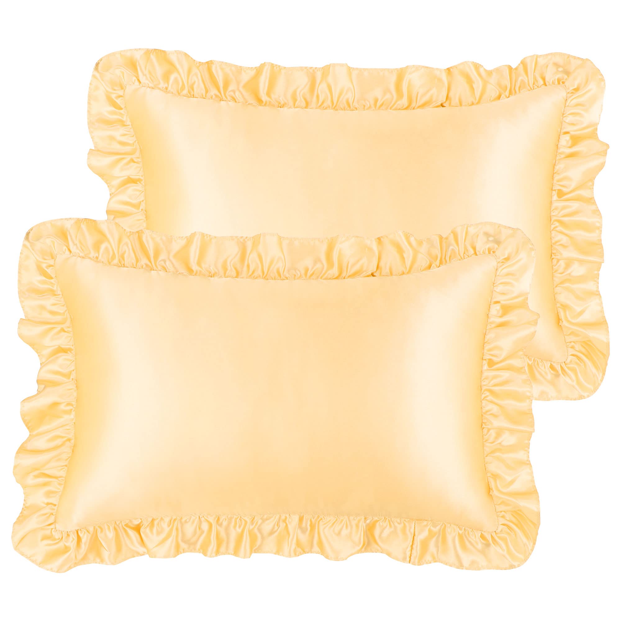 PiccoCasa Satin Pillowcases for Hair and Skin, Retro Silky Pillow Cover with Luxury Ruffle and Envelope Closure Satin Pillow Cases 2 Pack Gold 50 x 65cm