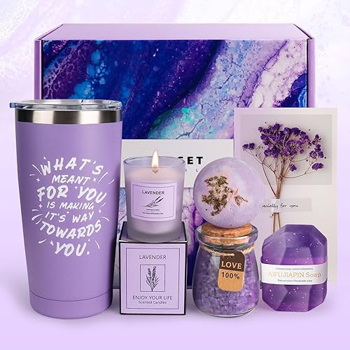 Birthday Gifts for Women, Lavender Bath Relaxing Spa Gift Set