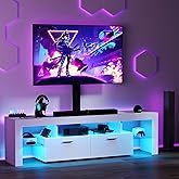 Lamtor TV-Stand with Mount 75 inch - LED TV Stand with Power Outlet & Drawers, Modern Entertainment Center with Mount for Living Room, Bedroom, White