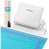 Binding Machine for Planner： WORKLION Metal 10 Hole Punch &amp; Multi Color 30 Hole Loose Leaf Binder Rings(10 pcs) for Making 26 Holes on B5 Paper, 30 Holes on A4, 20 Holes on A5 Book.