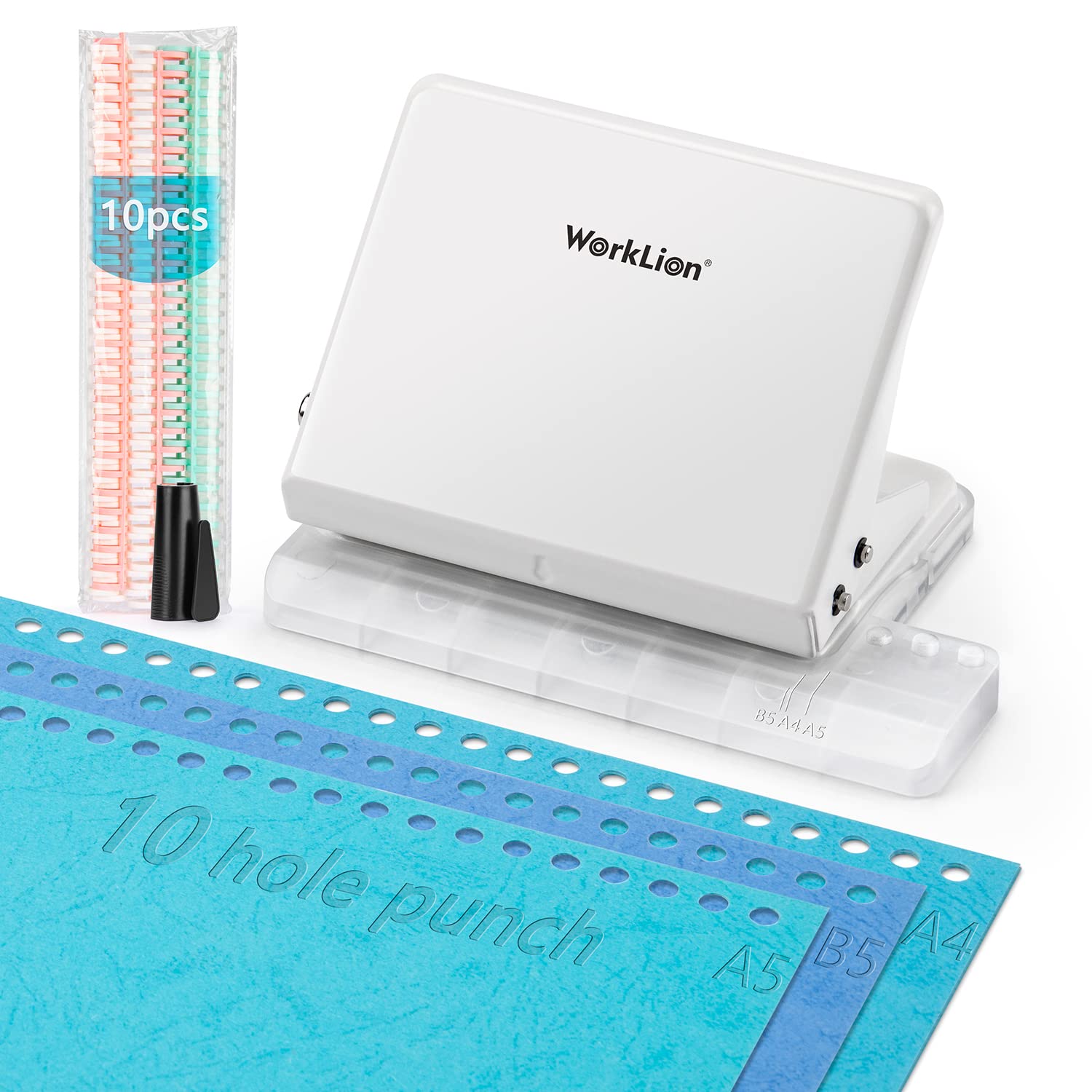 Photo 1 of Binding Machine for Planner? WORKLION Metal 10 Hole Punch & Multi Color 30 Hole Loose Leaf Binder Rings(10 pcs) for Making 26 Holes on B5 Paper, 30 Holes on A4, 20 Holes on A5 Book.