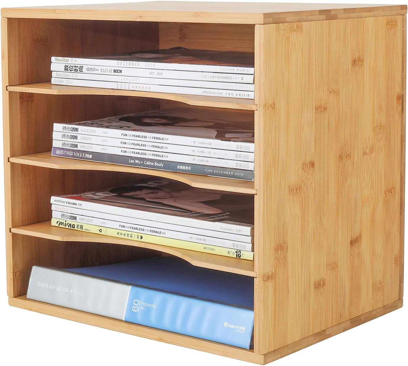 TQVAI Natural Bamboo Office Supplies Desk Organizer 4 Tier