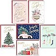 Christmas Cards, 24 Merry Christmas Cards with Envelopes, 6 Assorted Designs Bulk Greeting and New Years Cards, Perfect to Se